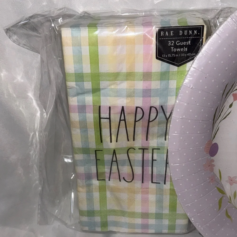 Easter Party Bundle 16 Plates, 32 Rae Dunn Guest Towels 40 Luncheon Napkins
